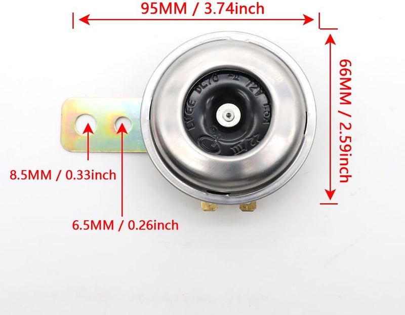 LVEE DL70 Universal Motorcycle Horn Waterproof Round Loud 12V 1.5A 105db small Electric round powersports horns for Motorcycle ATV scooter UTV dirt bike ebike (Black and Silvery) - Image 4